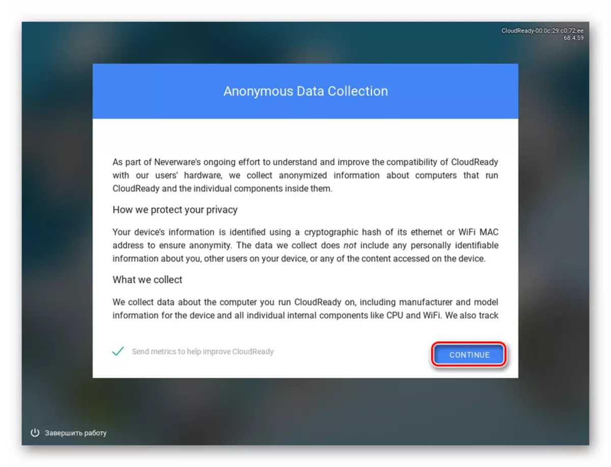 Dohoda o sběru anonymních dat při instalaci systému Cloudready