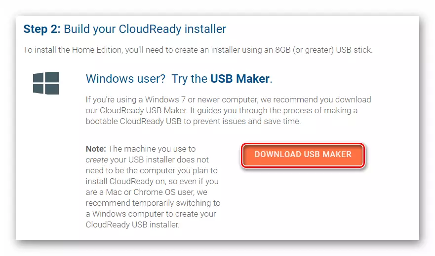 Download-knap CloudReady USB Maker Utility til Windows