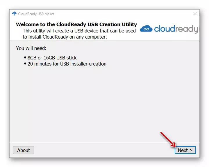 Bem-vindo janela Utilities Cloudready Criador USB para criar uma unidade flash de carga