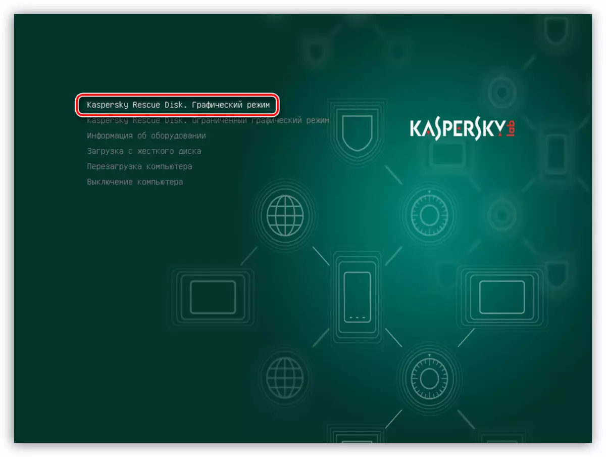 Running Kaspersky Uokoaji disk katika mode graphic kutoka gari loading flash