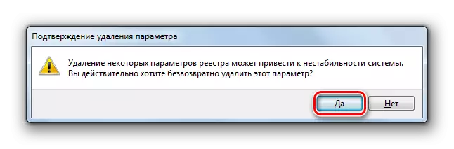 Confirmação Excluindo um parâmetro na caixa de diálogo Editor do Registro do Sistema no Windows 7