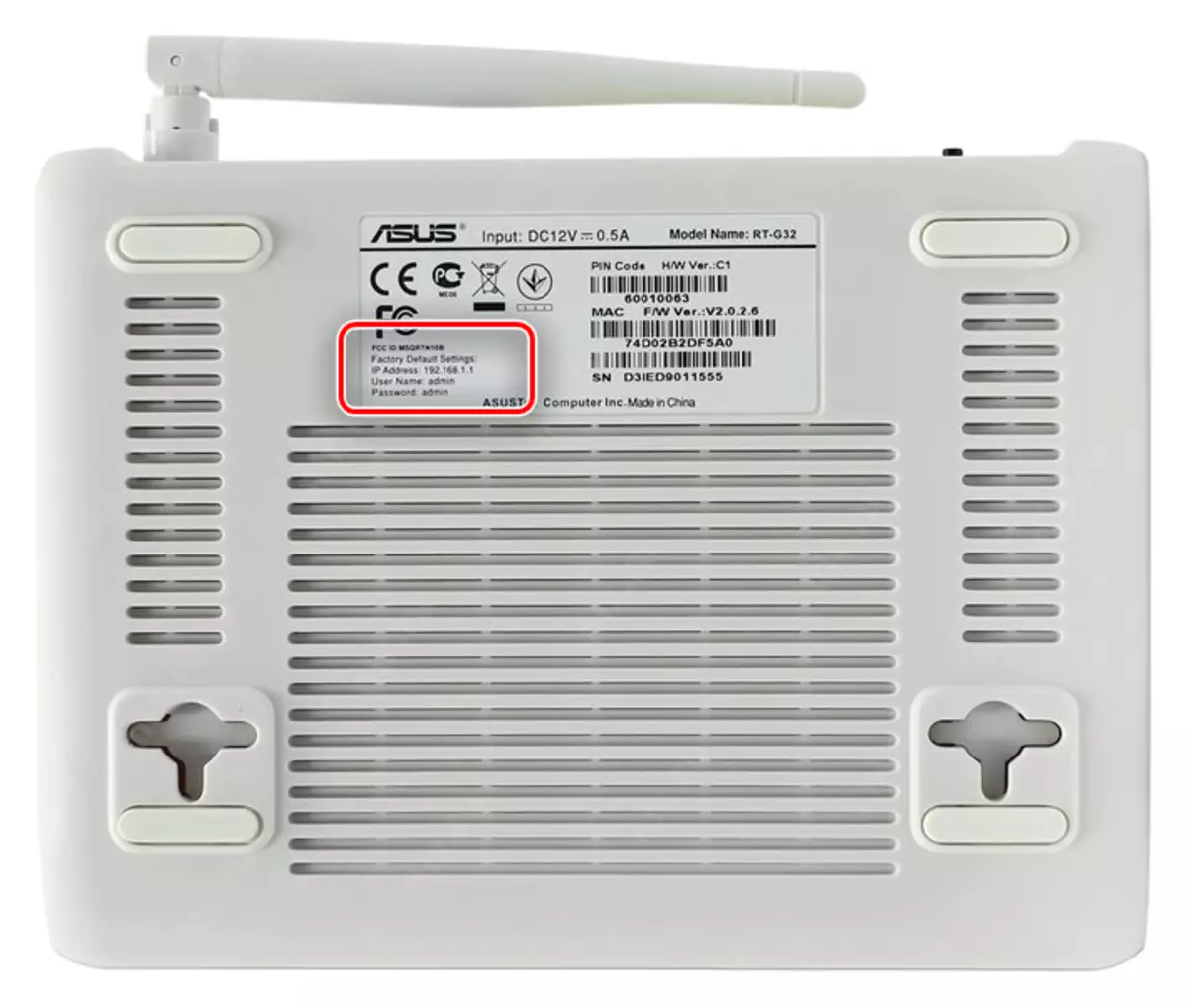 ASUS RT-G32 router configurorator ကိုရိုက်ထည့်ရန်အချက်အလက်များ