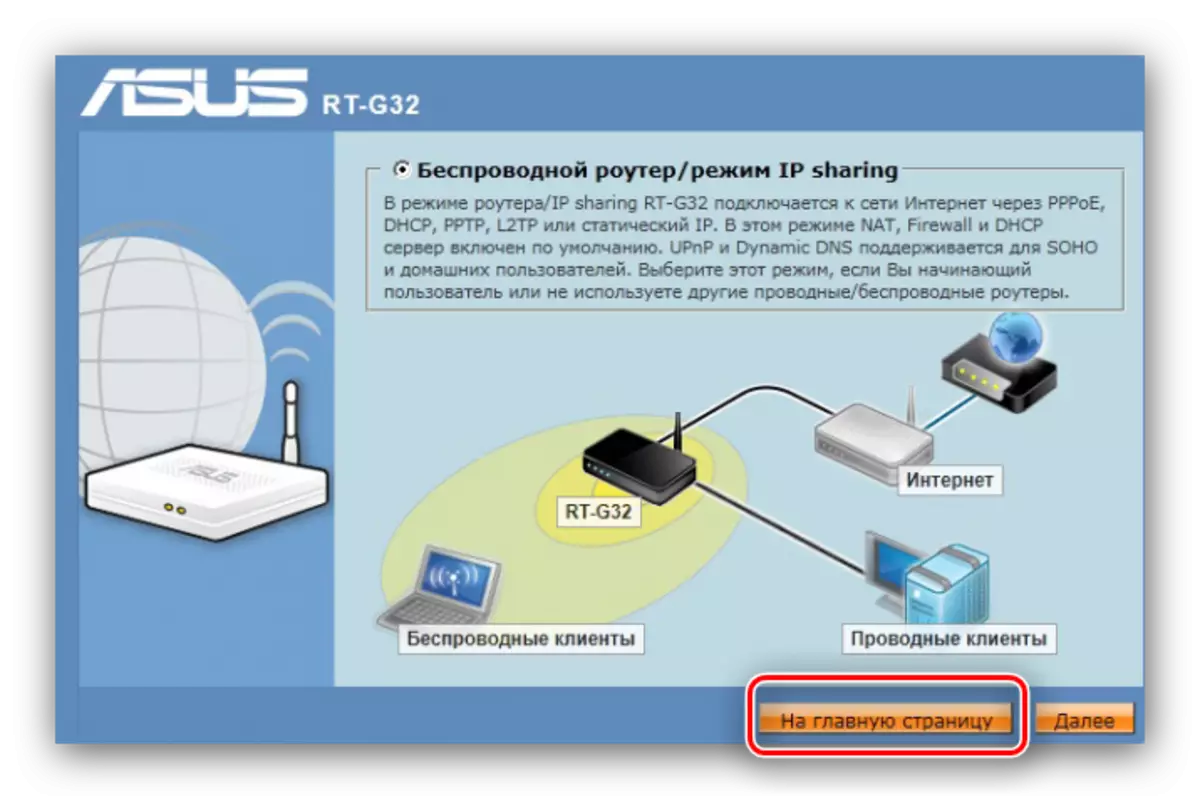 Buka penyesuaian manual dari router ASUS RT-G32