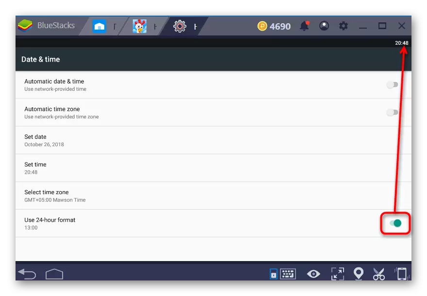 Time Switching Format Back to Android Settings in BlueStacks