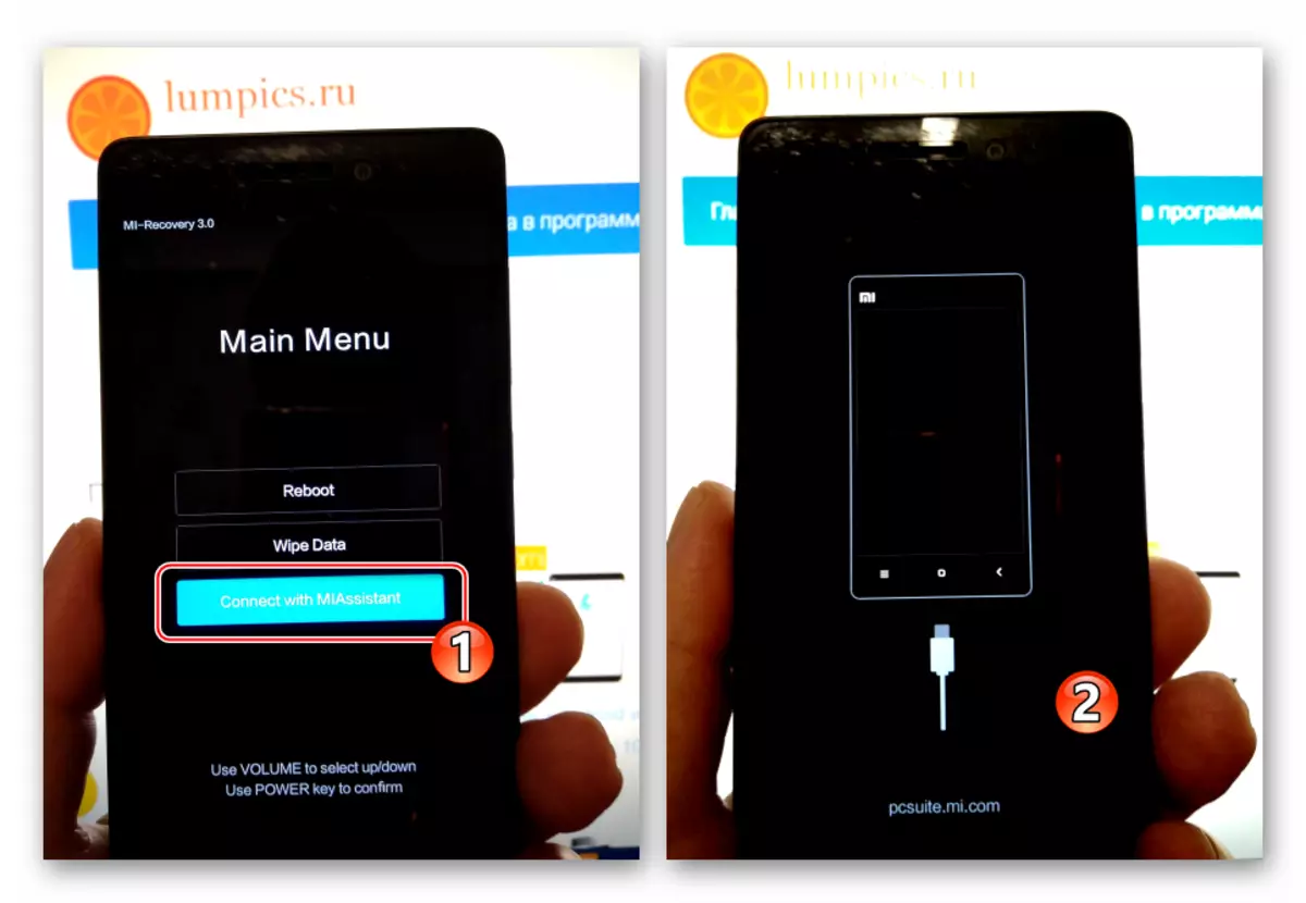 Xiaomi Redmi 3 (પ્રો) ફર્મવેર માટે Miphoneassitant સાથે જોડી બનાવવા માટે પુનઃપ્રાપ્તિ મોડ પર સ્વિચ કરી રહ્યું છે