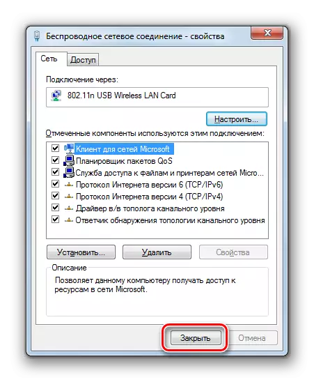 Uzavření okna Vlastnosti připojení v systému Windows 7