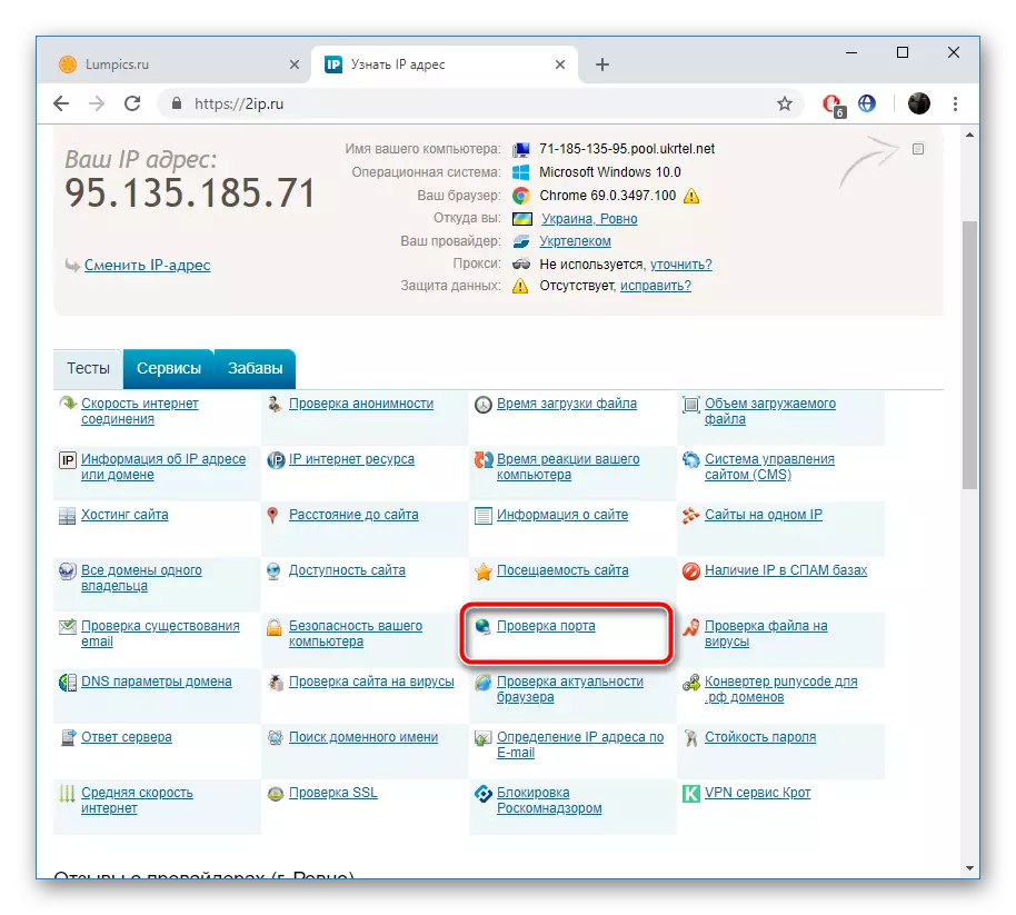 Port Ujian Terbuka di laman web 2ip.ru