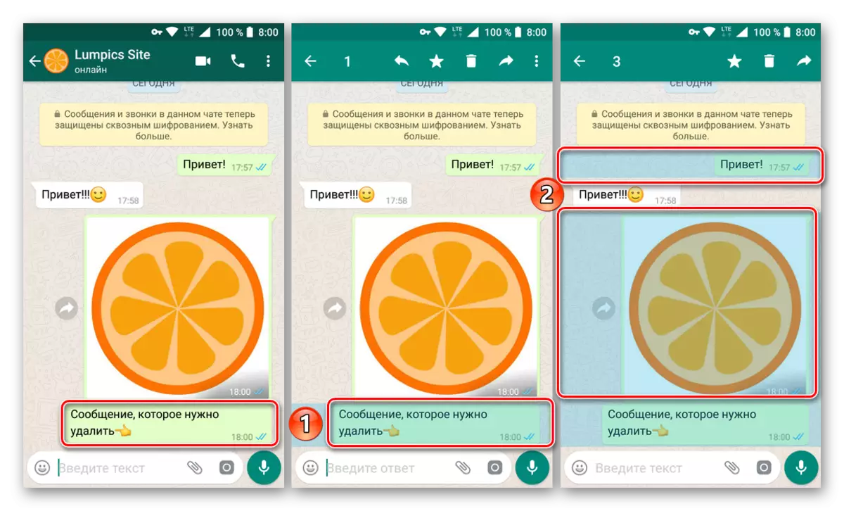 Selecting multiple messages to remove them from the interlocutor in the WhatsApp application for Android