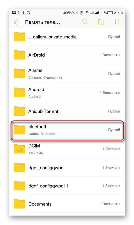 Memilih folder Bluetooth