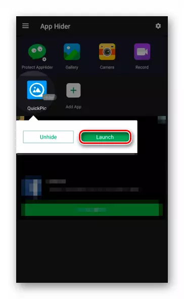 Spustenie aplikácie skryté QuickPic z utility Android App Hider