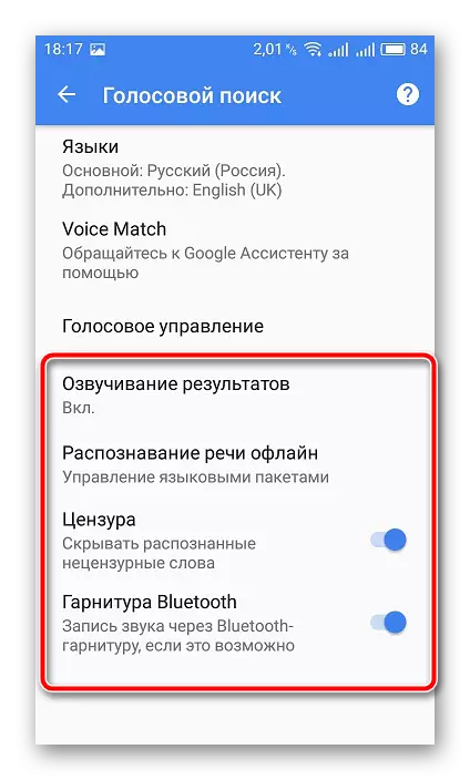 Configurações de pesquisa de voz App do Google