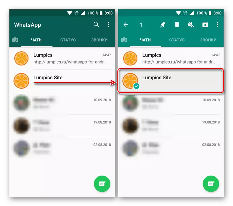 Select a chat for removal in the application for Android VotsAp