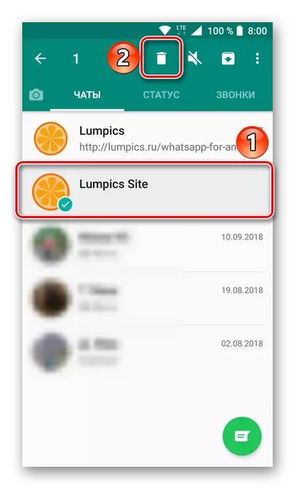 Eliminarea chat-ului selectat în aplicația Set pentru Android