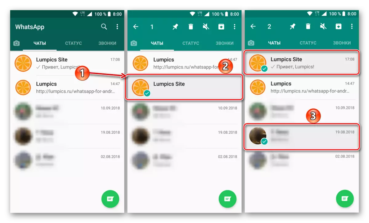 Highlighting the chats that you want to remove Vatsap in Messenger for Android