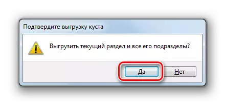 Befêstiging fan it lossen fan 'e hjoeddeistige partysje en al syn dielen yn it dialoochfinster fan systeemregister yn Windows 7