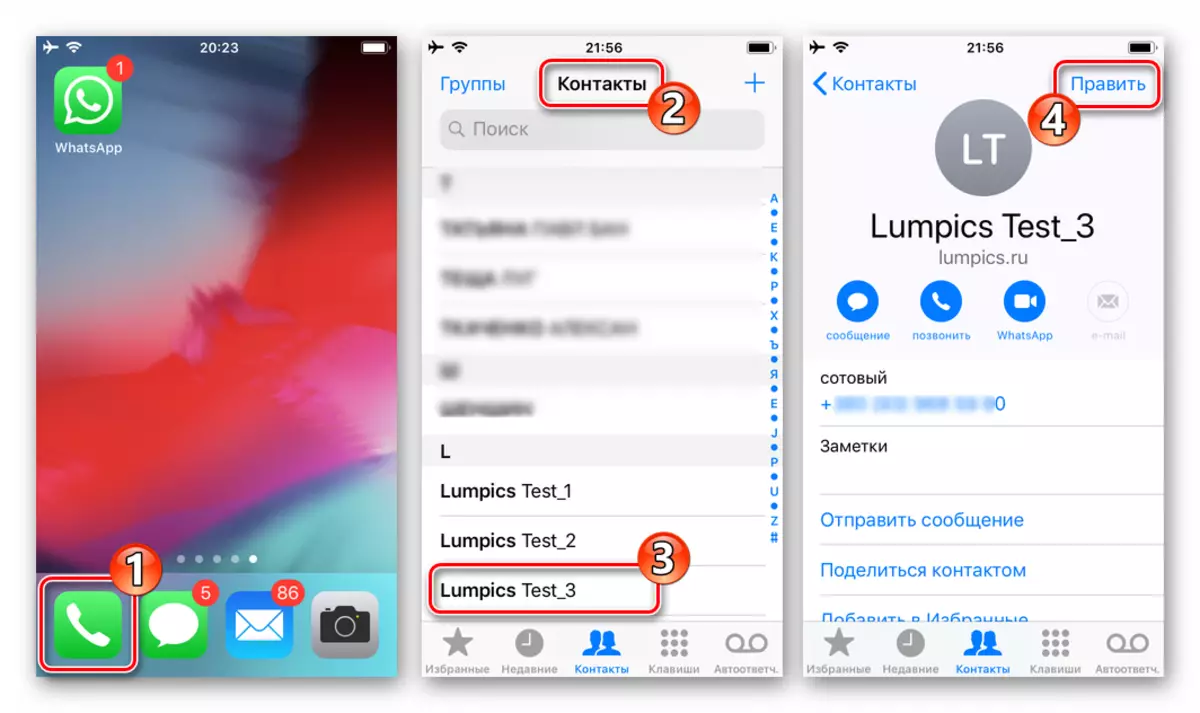 WhatsApp để iPhone loại bỏ liên hệ - Mở mục nhập trong sổ địa chỉ iOS