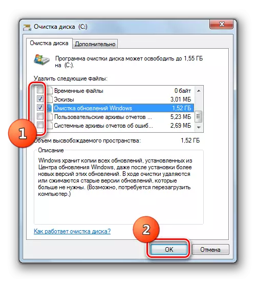 Menjalankan sistem pembersihan dari sampah di jendela utilitas sistem untuk pembersihan disk di Windows 7