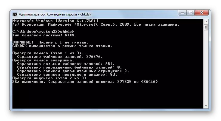 Procédure de vérification du disque sur les erreurs via l'interface de ligne de commande dans Windows 7