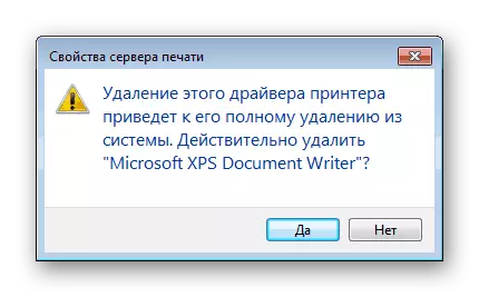 Пацверджанне выдалення драйвера друкаркі Windows 7