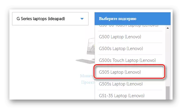 Selecting another laptop refinery to download drivers on Lenovo G505S