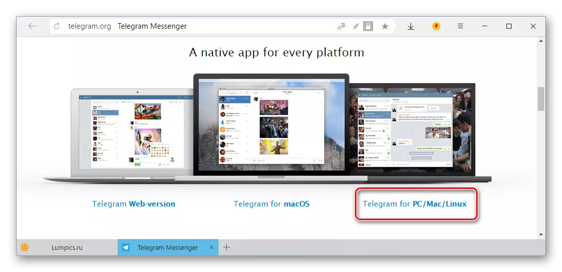 Selektearje ferzje foar in Windows-kompjûter op 'e offisjele webside Telegram