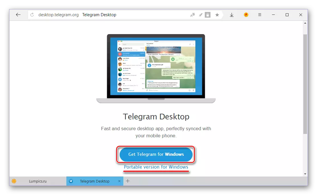 Downloadferzje foar Windows fan 'e offisjele webside Telegram