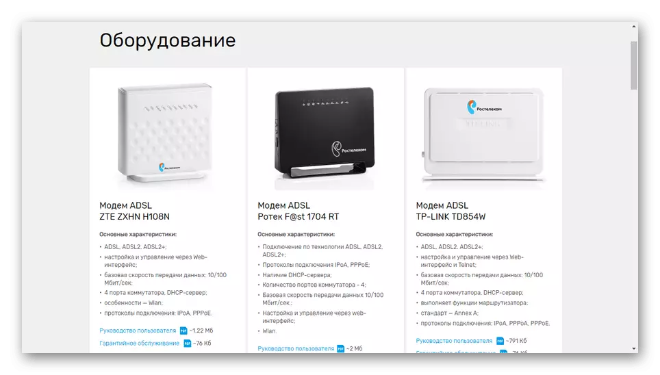 Lihat daftar peralatan di situs web Rostelecom