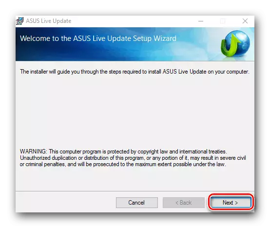 Uppsetning ASUS Live Update Utilit til að setja upp ökumenn á ASUS X550C fartölvu