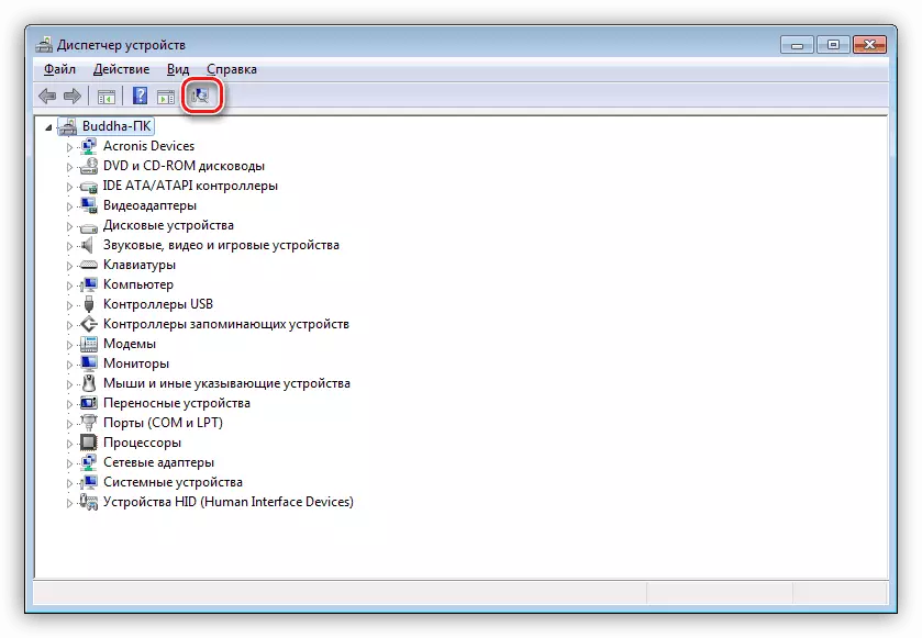 Ekipoen konfigurazioa eguneratzea Windows 7-n gailu kudeatzailean