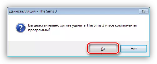 Potvrda uklanjanja igre Sims 3 s upravljačke ploče sustava Windows 7