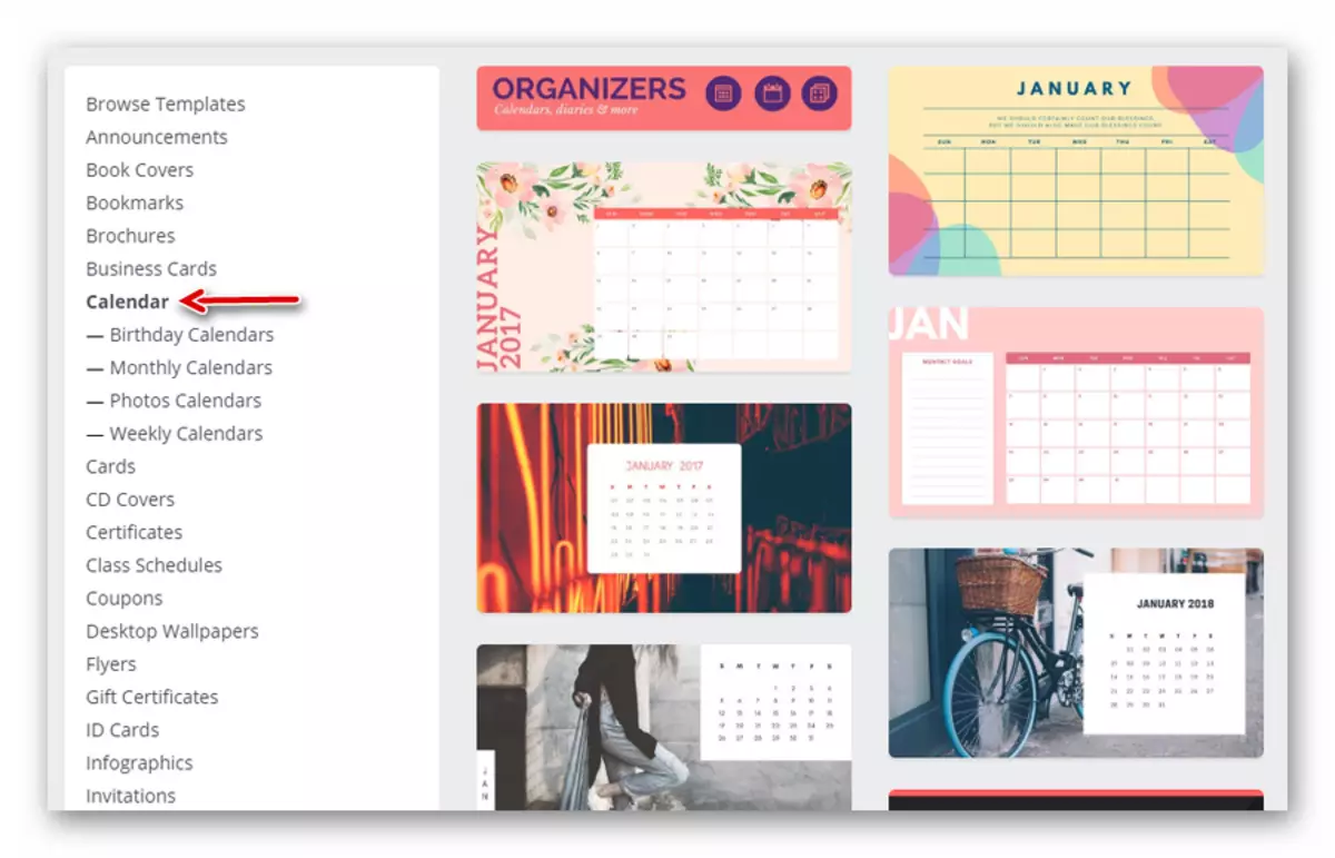 Valg av kalendermalen i CANVA WEB-tjenesten