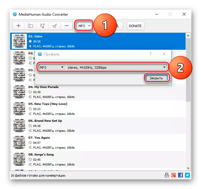 FLAC-Dateien zur Konvertierung in MP3, die dem MediaHuman Audio Converter hinzugefügt wurden