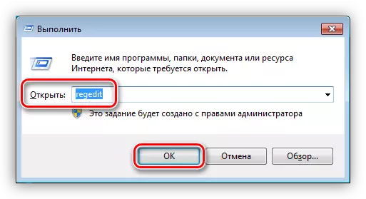 Kør registreringseditoren gennem strengen for at udføre i Windows 7