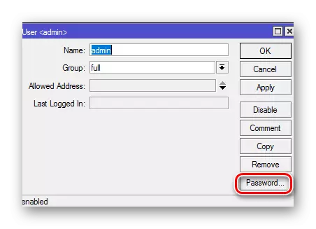 Перехід до установки пароля адміністратора в настройках роутера Мікротік