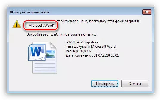 Určení blokovacího programu v okně ERROR v systému Windows 7