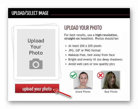 Formularul de descărcare a imaginilor în serviciul online TAAZ Virtual Makeover