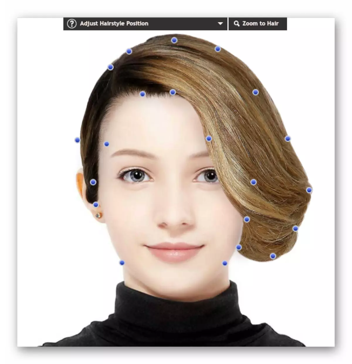 Verandering vorm haarstyle in die aanlyn-diens Taaz virtuele makeover