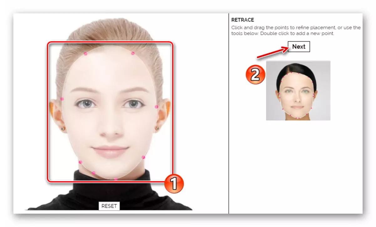 Selectarea zonei feței în Makeover de servicii online