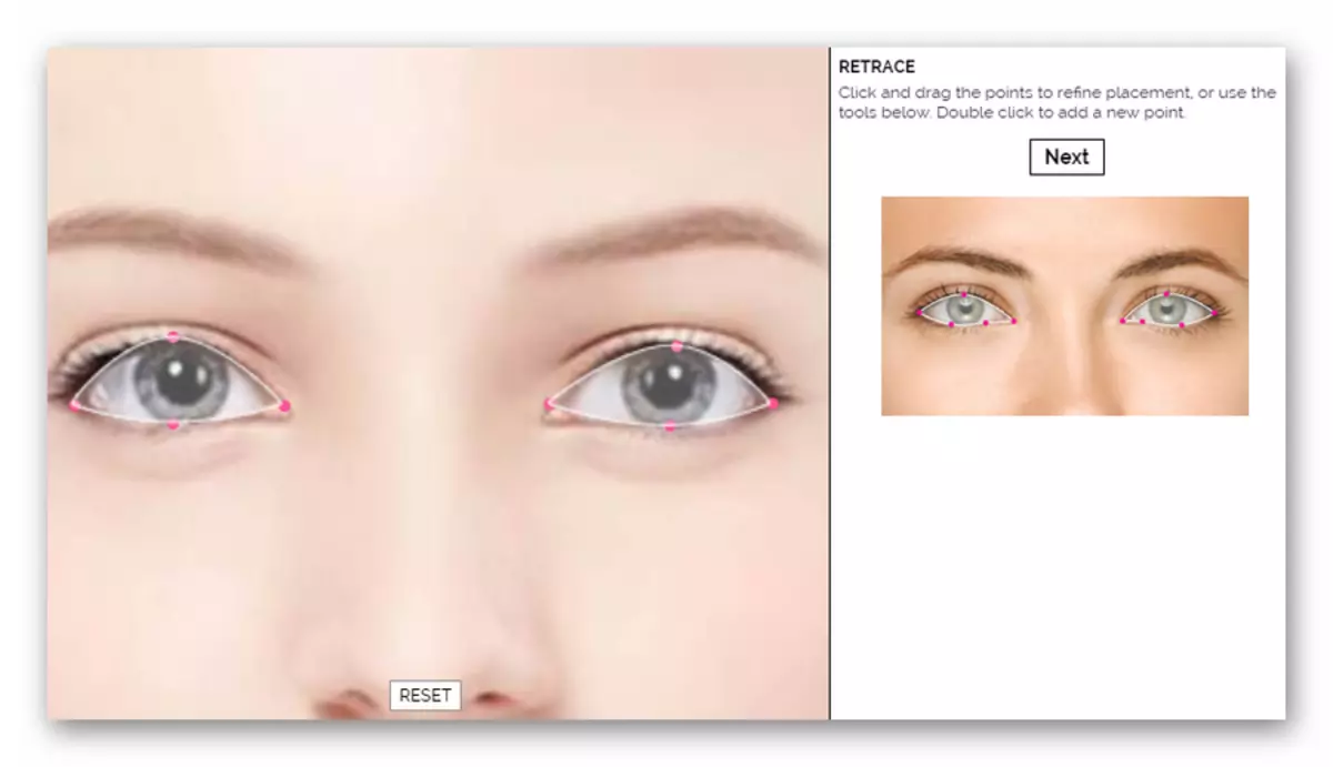 Chọn vùng mắt trong ứng dụng Web Makeover