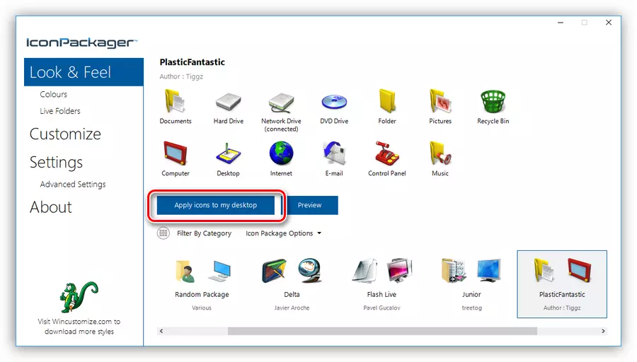 Enstale nouvo ikon nan Windows 10 Pwogram IconPackager