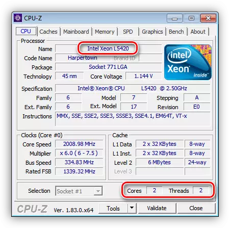 Információk a processzorról a böngészők tesztelésére a CPU-Z programban