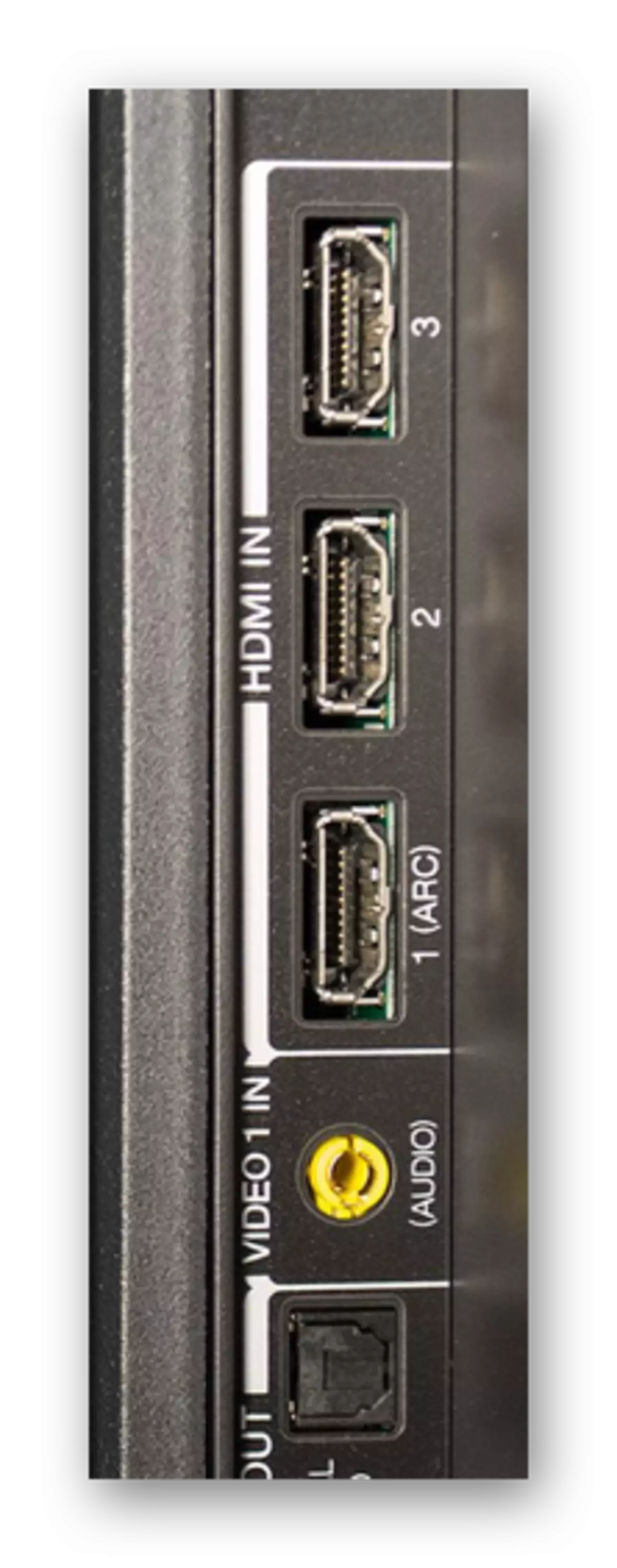 Příklad konektorů HDMI v televizi