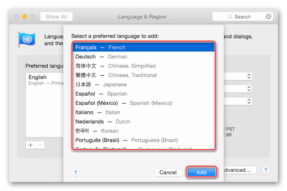 Detholiad ac ychwanegu dewis iaith y system weithredu yn Mac OS