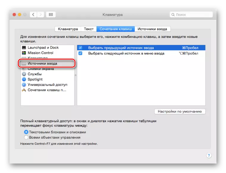 Definisjon av inngangskilden for å kombinere taster på Mac OS