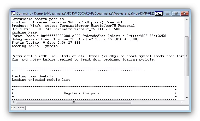 Isi file DMP dibuka di alat debugging untuk Windows