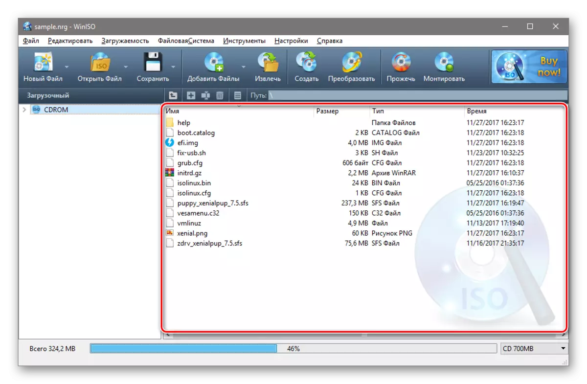 Obsah obrazového disku NWG zobrazeného ve Winisu