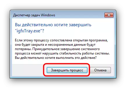 Confirma la finalització de l'procés de igfxtray.exe a través d'l'Administrador de tasques de Windows