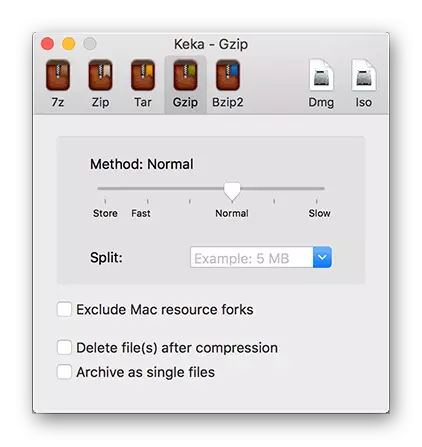 Keka Archiver- ի հիմնական ընտրացանկը MacOS- ի համար