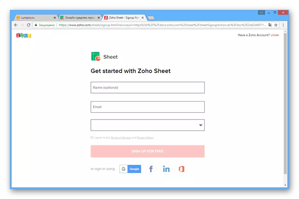 La capacidad de registrar cuenta en el sitio Zoho.