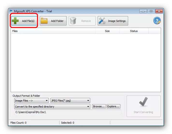 Pridať súbor na konverziu na PDF cez MGOSOFT XPS Converter
